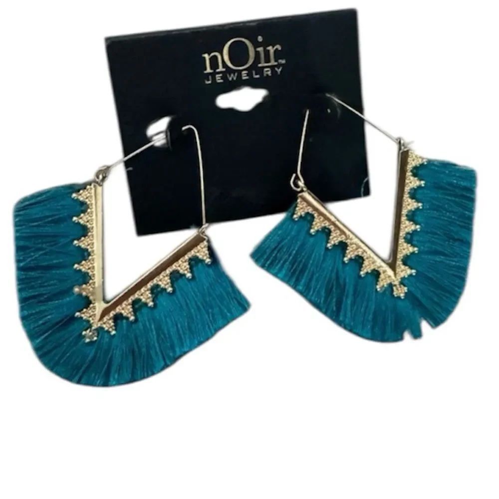 NEW Noir Jewelry Blue Gold Fringe Chandelier Dangle Earrings